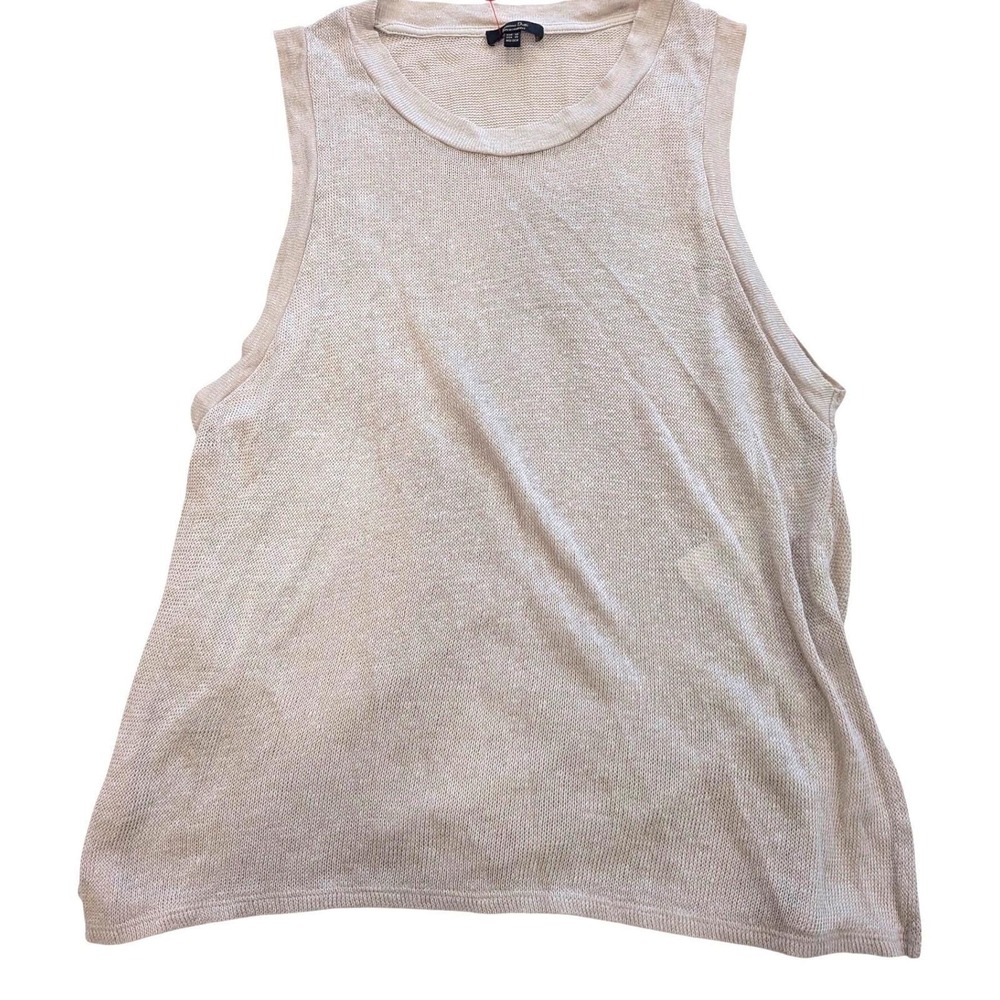 Massimo Dutti Womens Knit Tank Top Beige Crew Neck Sleeveless Side Slit Size XS